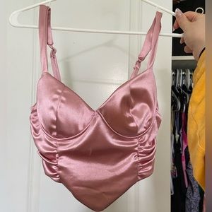 Pink Satin Cropped Tank Top